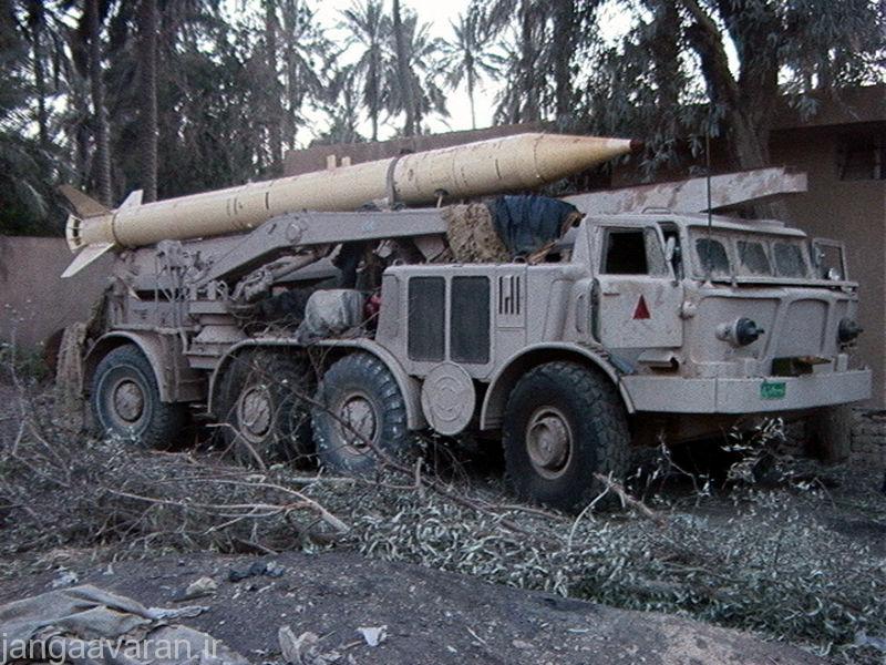 An Iraqi ZIL-135 FROG-7 short-range battlefield support artillery rocket with (8X8) Wheeled Transporter Erector Launcher (TEL), captured by US Marine Corps (USMC) Marines, during Operation IRAQI FREEDOM.