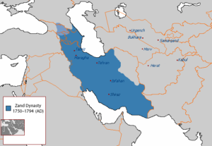 ایران در دوره زندیه، خراسان در آن زمان زیر حکومت شاهرخ نوه نادرشاه بود