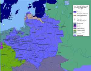 دولت مشترک لهستان و لیتوانی در 1672 . این کشور با پادشاه جنگاورش ژان سوبیسکی تبدیل به کابوس امپراتوری عثمانی شد