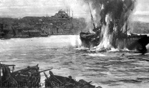 عملیات زیر دریایی E11 در سواحل استانبول. حضور این زیر دریایی در نزدیکی پایتخت عثمانی باعث وحشت ترکها شد