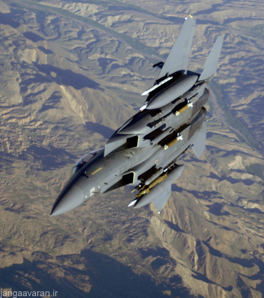 An F-15E Strike Eagle over the mountains and high desert of Afghanistan in support of Operation Mountain Lion, 12 April 2006. The crew and fighter are deployed to the 336th Expeditionary Fighter Squadron, in Southwest Asia, from the 4th Fighter Wing at Seymour Johnson Air Force Base, NC. U.S. Air Force F-15s, A-10s and B-52s are providing close-air support to troops on the ground engaged in rooting out insurgent sanctuaries and support networks. Royal Air Force GR-7s also are providing close-air support to coalition troops in contact with enemy forces. U.S. Air Force Global Hawk and Predator aircraft are providing intelligence, surveillance and reconnaissance, while KC-135 and KC-10 aircraft are providing refueling support. (U.S. Air Force photo/Master Sgt. Lance Cheung)