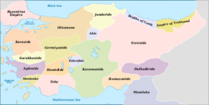 وضعیت شبه جزیره آناتولی در قرن 14 میلادی. بایزید به جنگ کشورکارمانیا یا قرامانیا رفت