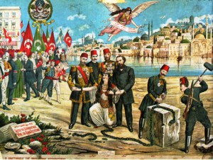 پوستر تبلیغاتی ترکان جوان بعد از پیروزی. آنها وعده بازسازی قانون اساسی 1876 را داده بودند