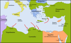 نقشه حملات ارتش ایتالیا به لیبی و جزایر دودکانس 