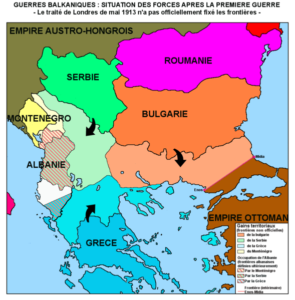 وضعیت بالکان بعد از جنگ اول. بلغارستان راضی ترین و صربستان ناراضی ترین کشور بود