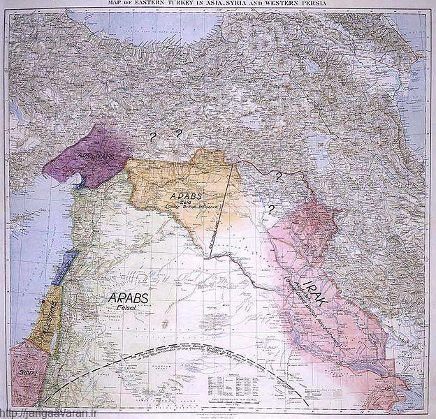 نقشه ای که سرهنگ لارنس برای منطقه خاورمیانه کشیده بود 